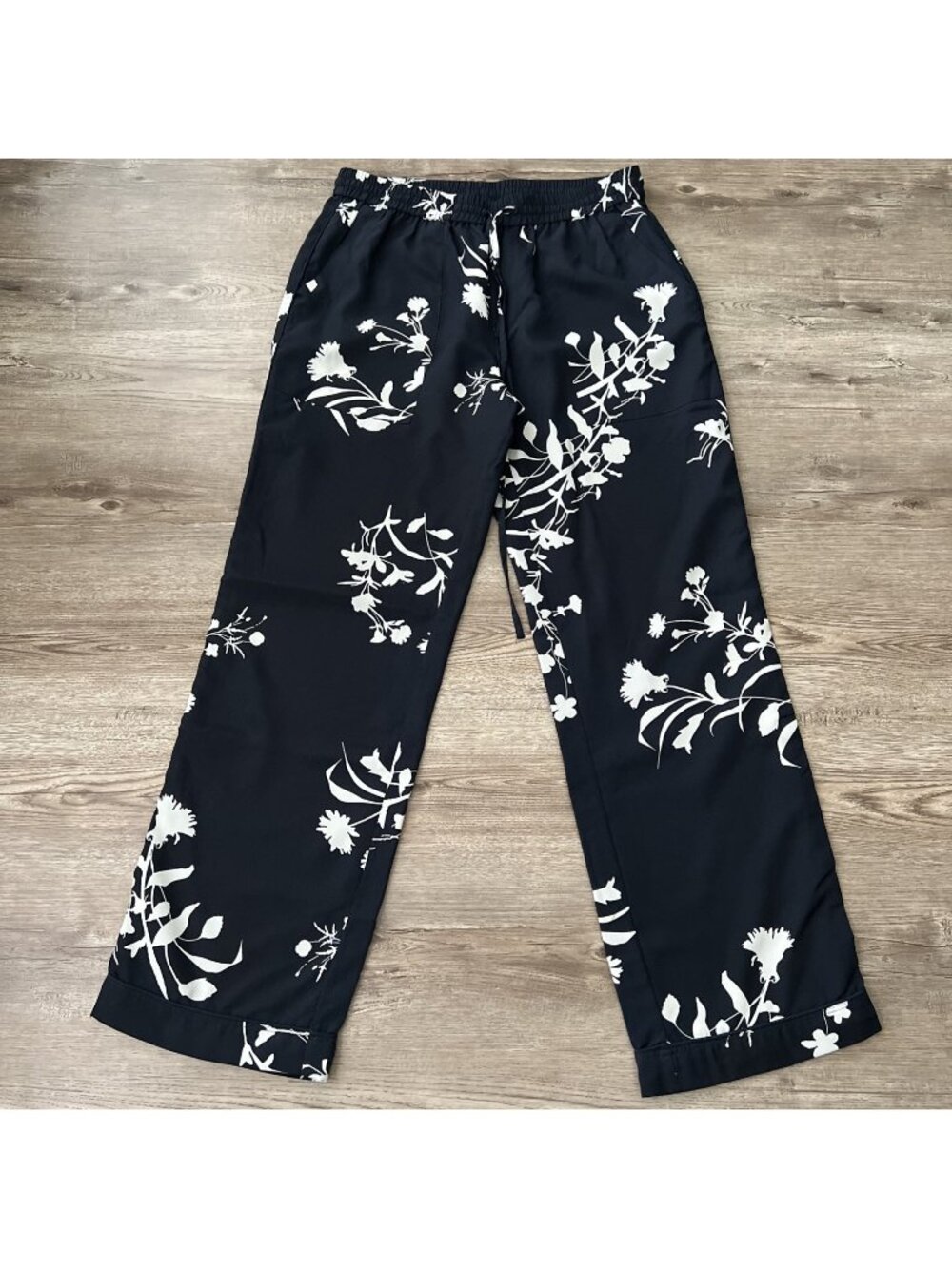 Joie Wide Leg Pants Womens S Navy Floral‎ Satin Drawstring Full Length